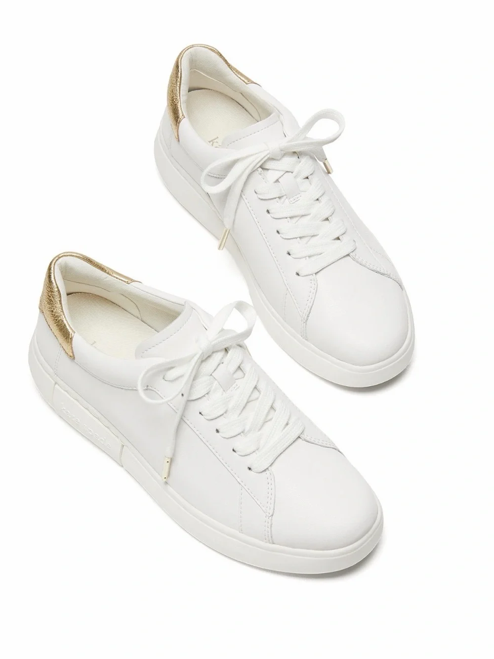 kate spade White Leather Sneakers with Gold Heel Tab